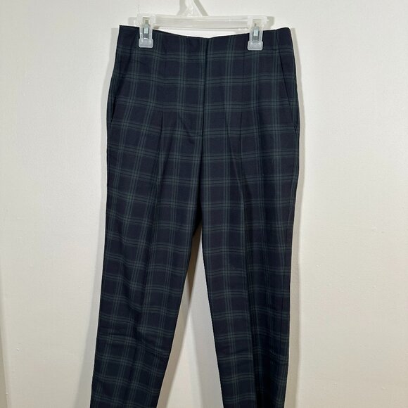 Women's Navy Green Plaid Tartan Wool Blend Pants Size 2 - Missing Tag - Preppy - Picture 2 of 9